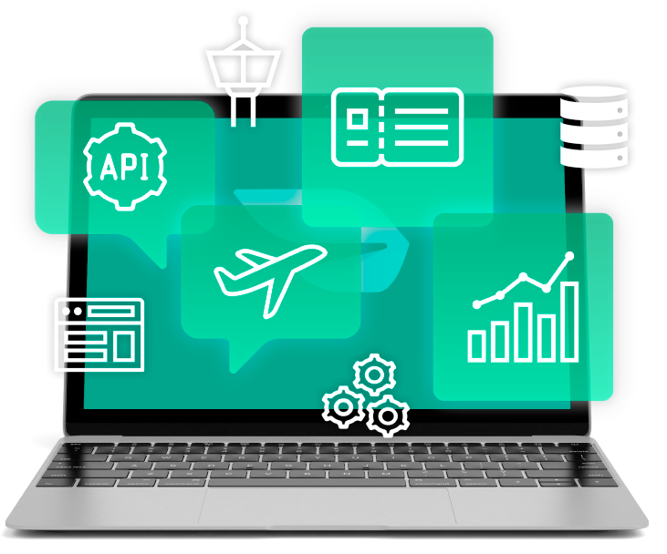 Laptop with airline system icons